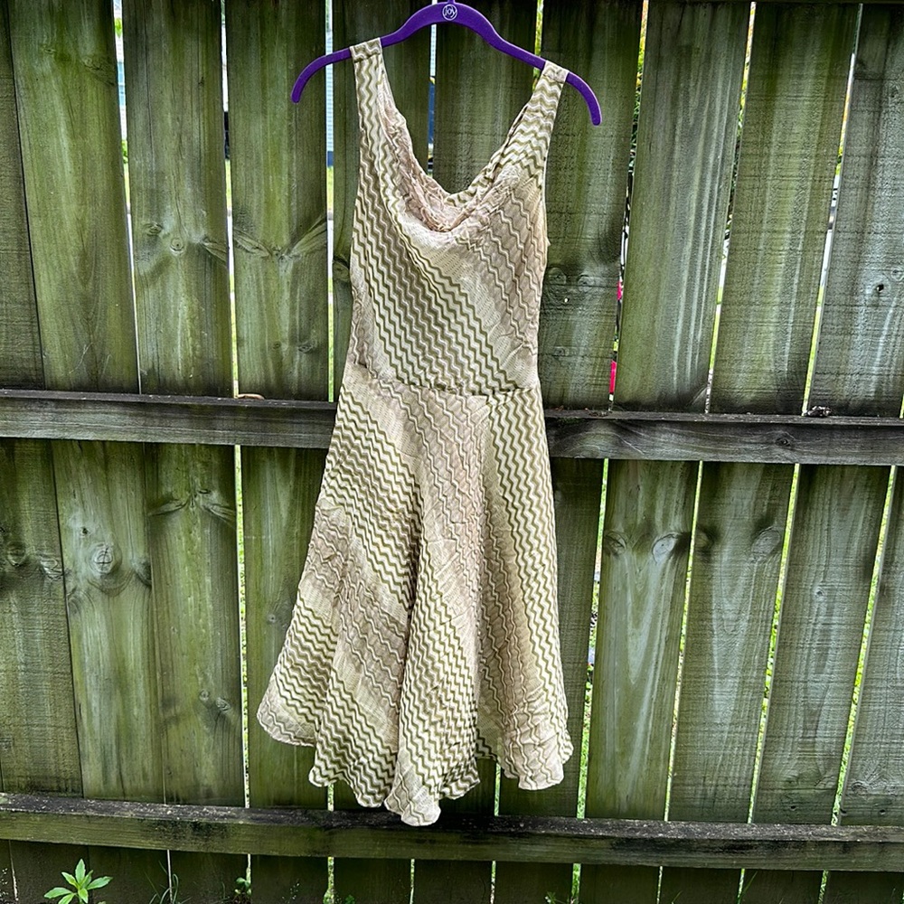 Lapis olive green, cream and beige zig zag waist line fully lined dress